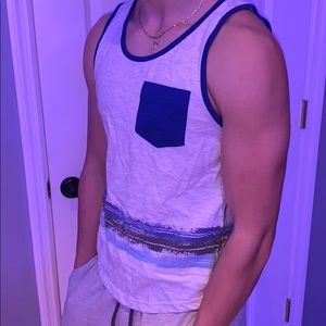 white blue and gray tank top